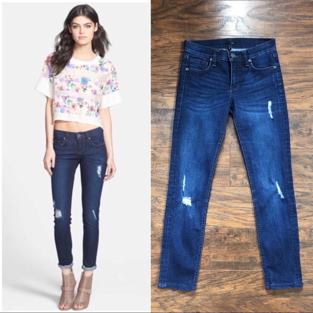 edyson • Sloan skinny jeans distressed dark wash mid rise cropped ankle
